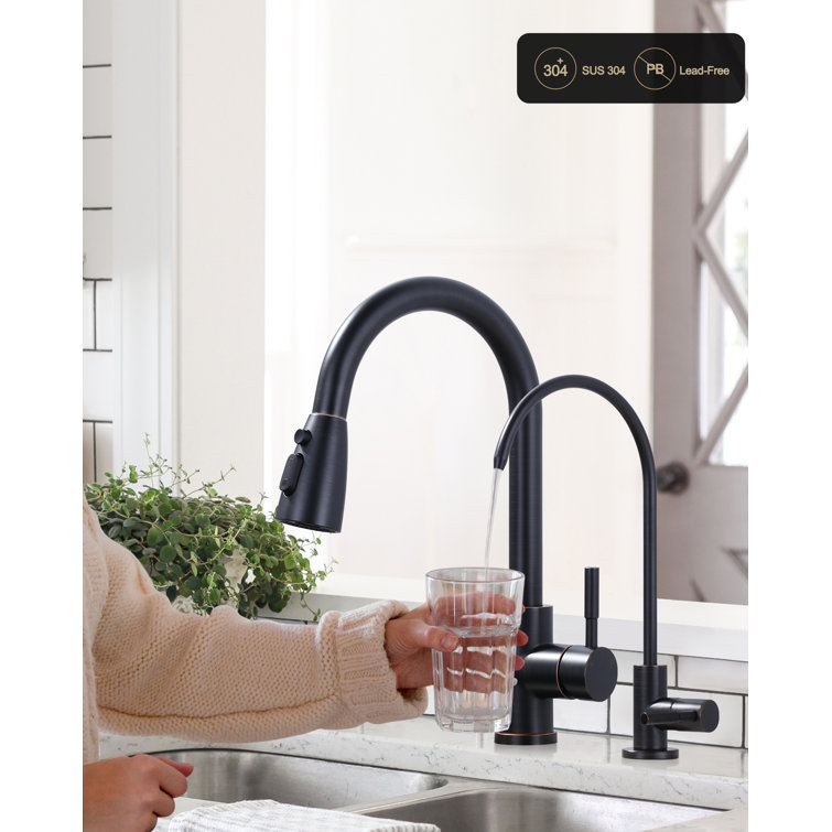 Oil Rubbed Bronze High-Arc Kitchen Faucet with Pull-out Spray