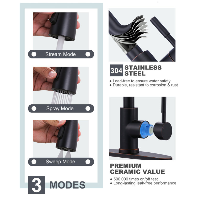 Oil Rubbed Bronze High-Arc Kitchen Faucet with Pull-out Spray