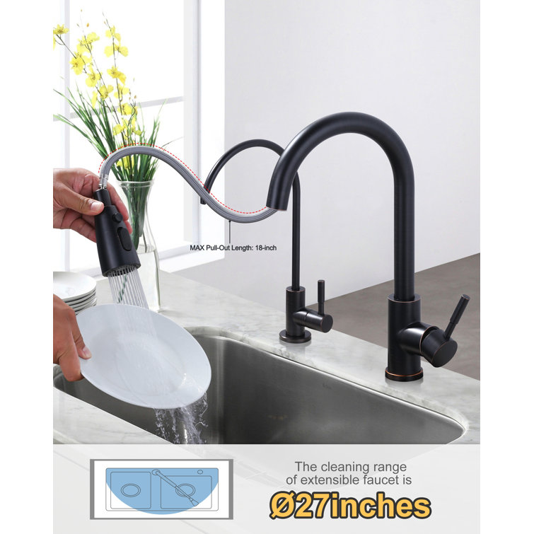 Oil Rubbed Bronze High-Arc Kitchen Faucet with Pull-out Spray