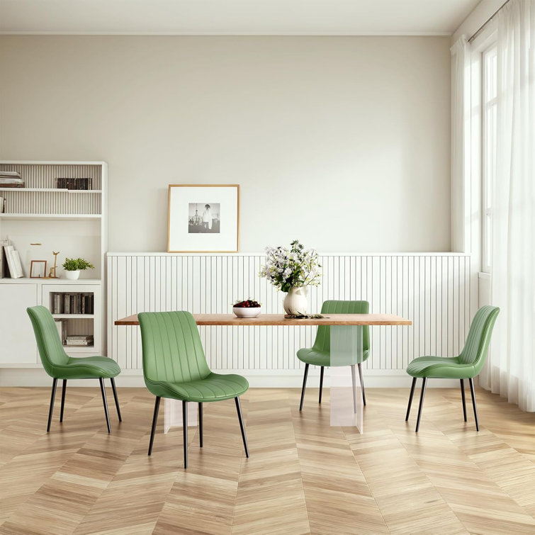Set of 2 Green Faux Leather Upholstered Dining Chairs with Metal Legs