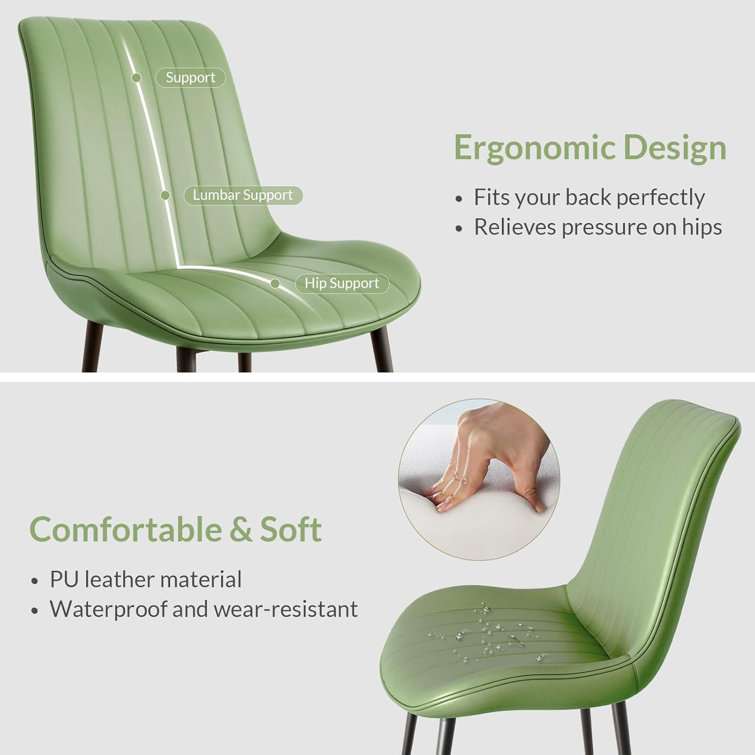 Set of 2 Green Faux Leather Upholstered Dining Chairs with Metal Legs