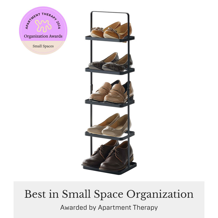 Slim Black Steel Stackable Shoe Rack with Carry Handle