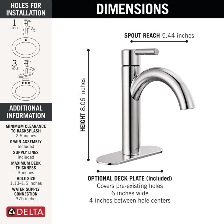 Delta Nicoli Chrome 8'' Single Handle Modern Bathroom Faucet