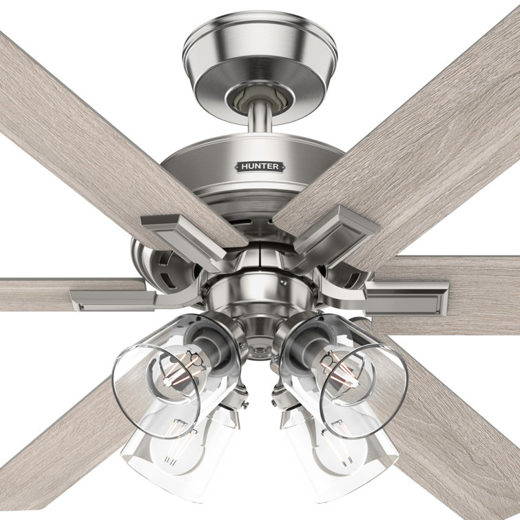 Hunter 52 Inch White and Light Oak Ceiling Fan with LED Light and Remote