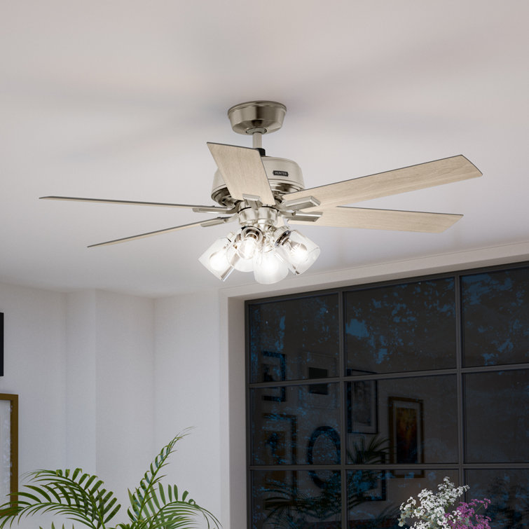 Hunter 52 Inch White and Light Oak Ceiling Fan with LED Light and Remote
