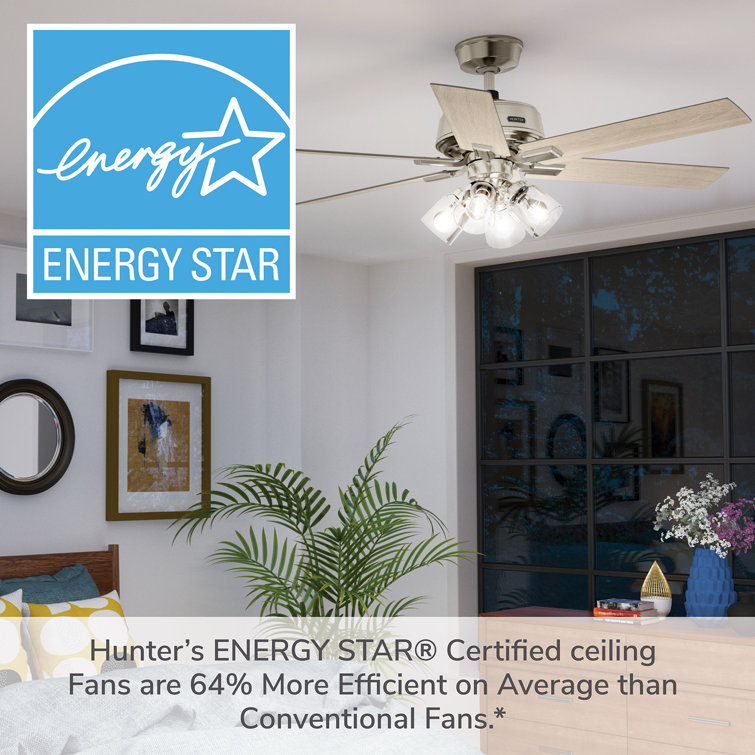 Hunter 52 Inch White and Light Oak Ceiling Fan with LED Light and Remote