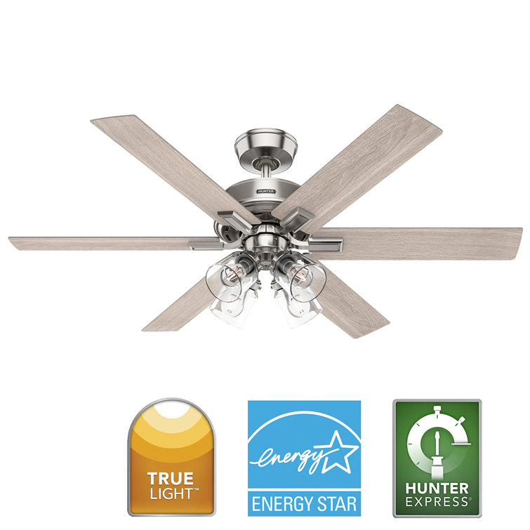 Hunter 52 Inch White and Light Oak Ceiling Fan with LED Light and Remote