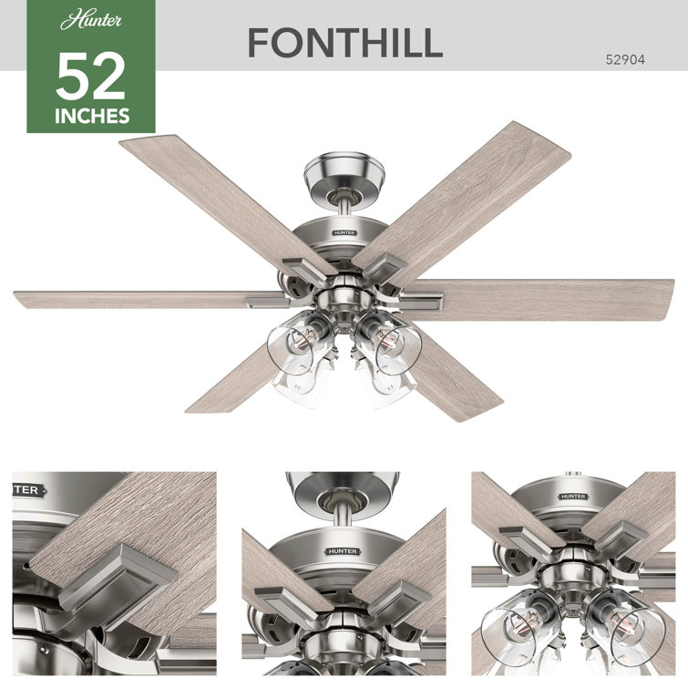 Hunter 52 Inch White and Light Oak Ceiling Fan with LED Light and Remote
