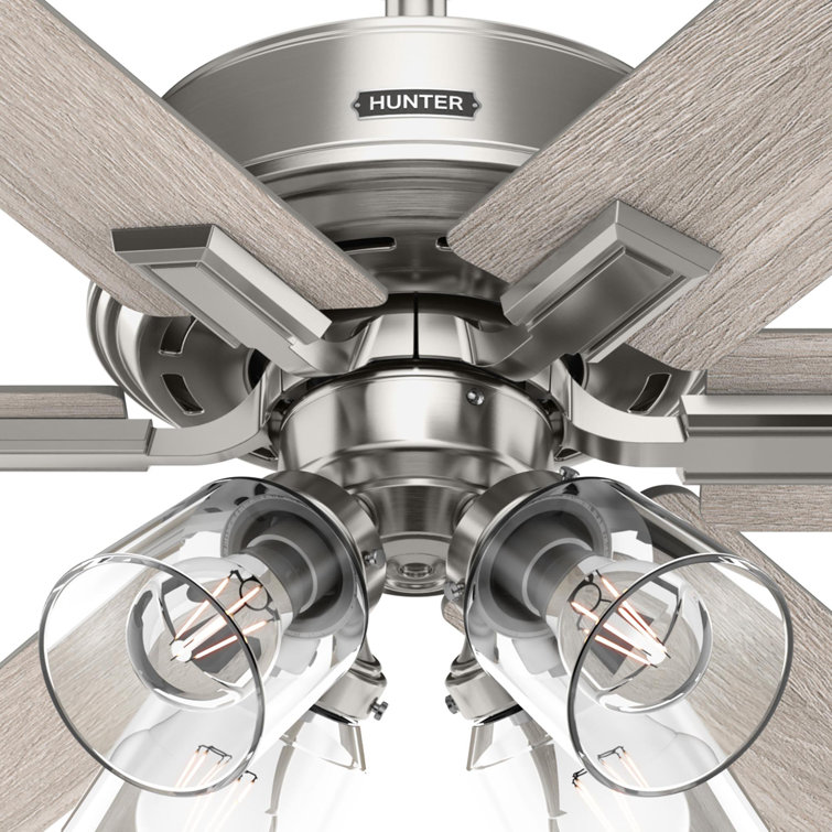 Hunter 52 Inch White and Light Oak Ceiling Fan with LED Light and Remote