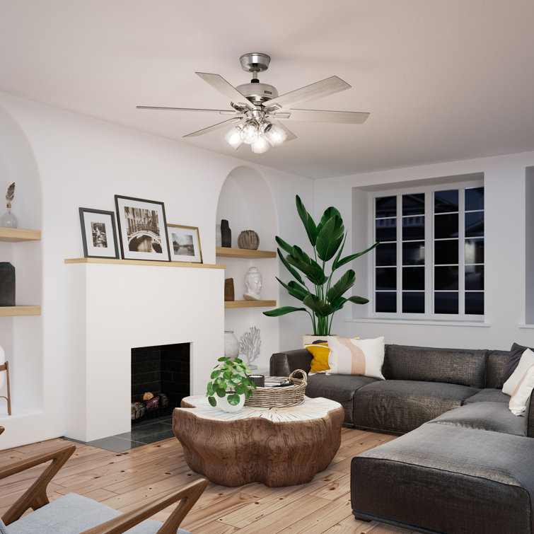 Hunter 52 Inch White and Light Oak Ceiling Fan with LED Light and Remote
