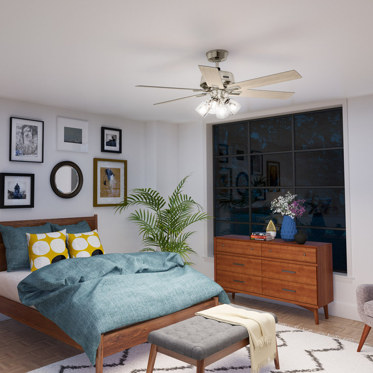 Hunter 52 Inch White and Light Oak Ceiling Fan with LED Light and Remote