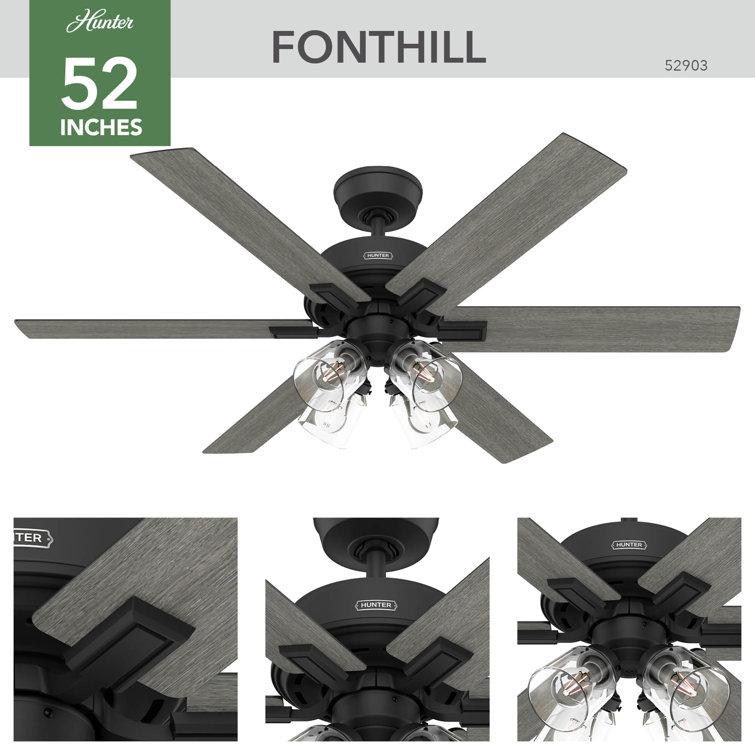 Matte Black and Gray Wood 52" Ceiling Fan with Lighting and Remote