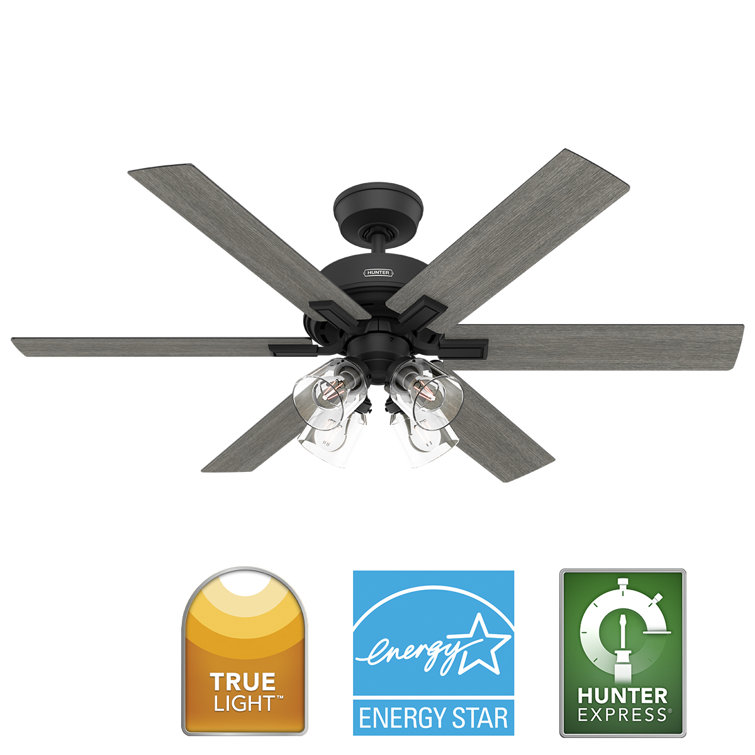 Matte Black and Gray Wood 52" Ceiling Fan with Lighting and Remote
