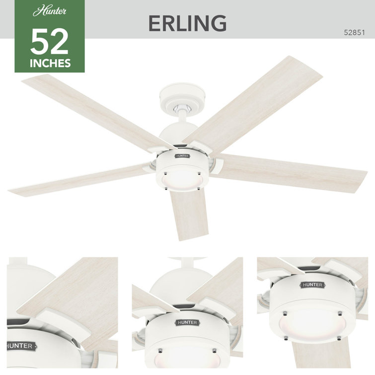Erling 52" White Wood Ceiling Fan with Light and Remote