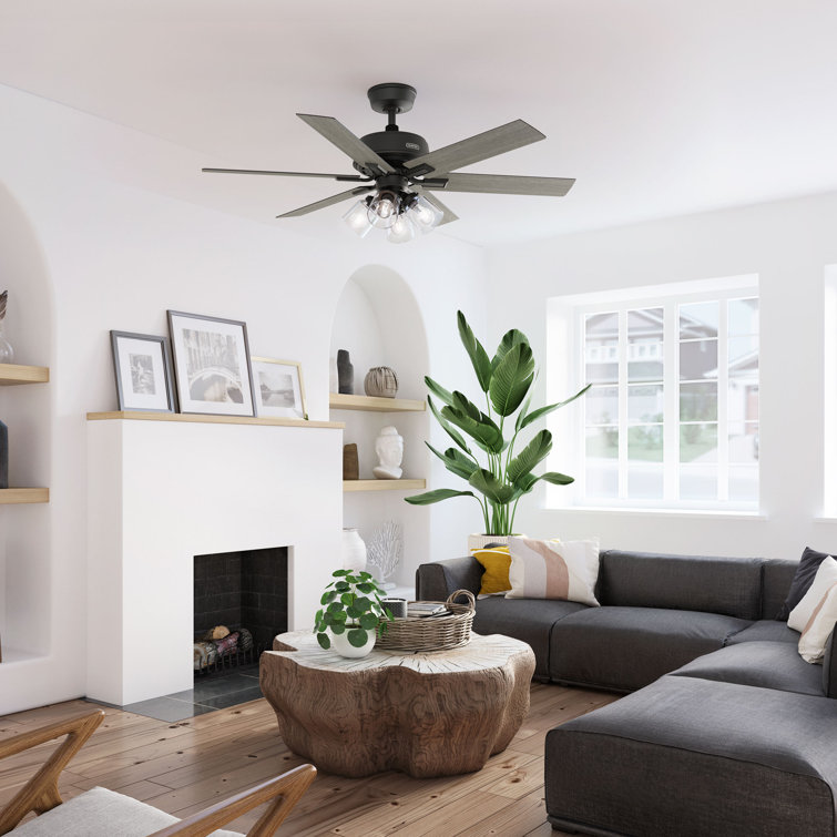 Matte Black and Gray Wood 52" Ceiling Fan with Lighting and Remote