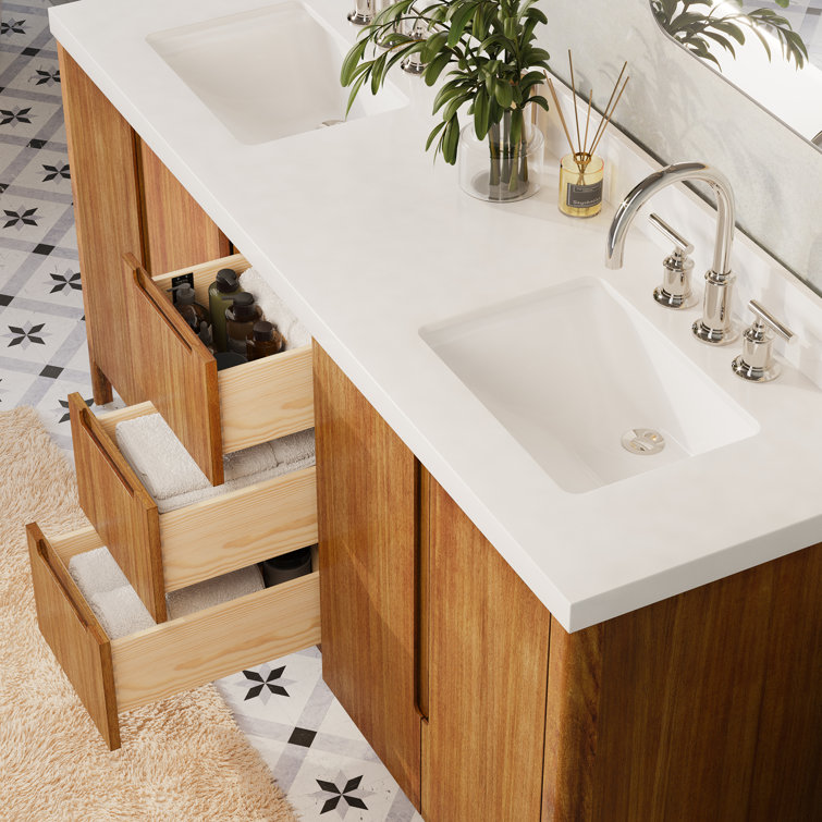 Sequoia 72-Inch Double Sink Mango Wood Bath Vanity with White Quartz Top