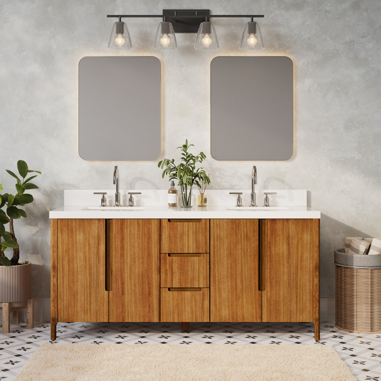 Sequoia 72-Inch Double Sink Mango Wood Bath Vanity with White Quartz Top