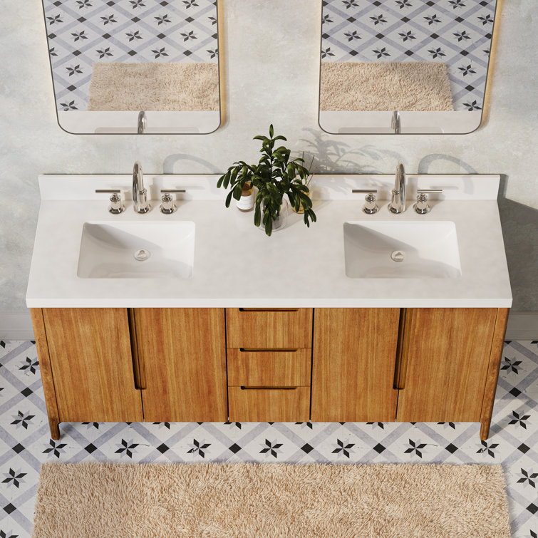 Sequoia 72-Inch Double Sink Mango Wood Bath Vanity with White Quartz Top