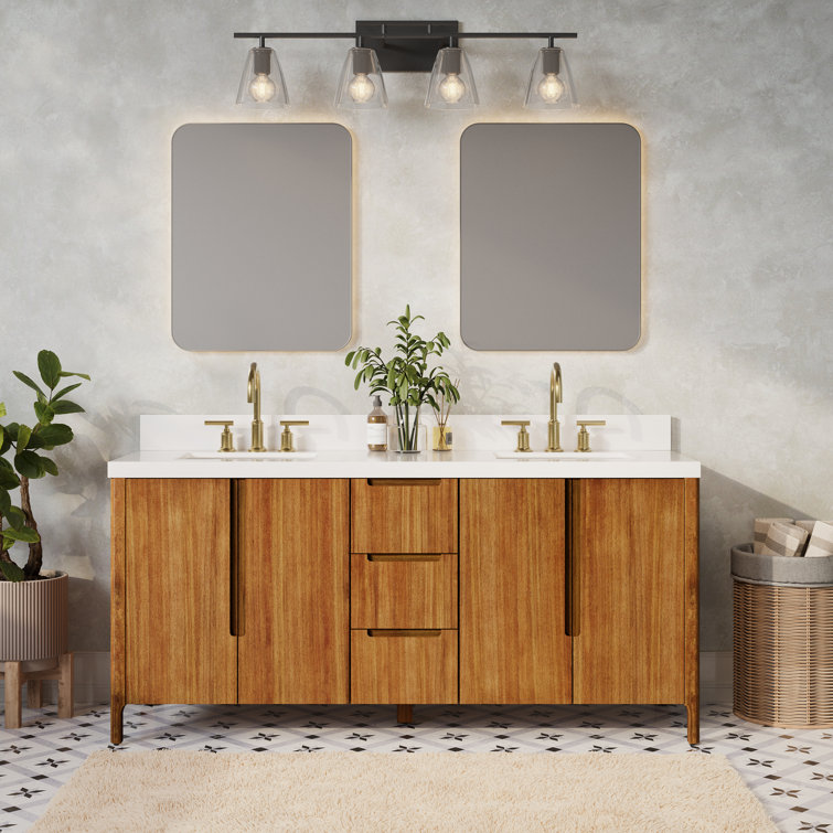 Sequoia 72-Inch Double Sink Mango Wood Bath Vanity with White Quartz Top