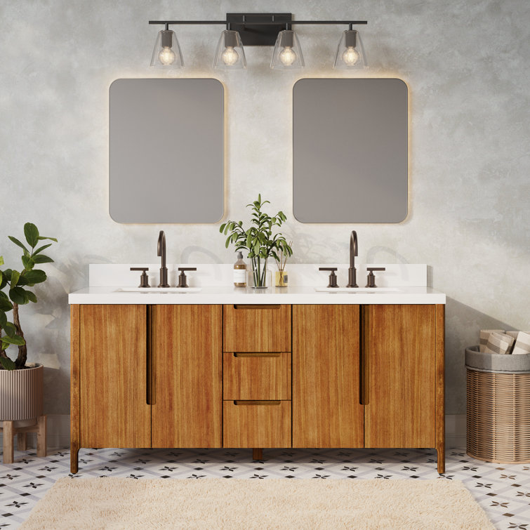 Sequoia 72-Inch Double Sink Mango Wood Bath Vanity with White Quartz Top