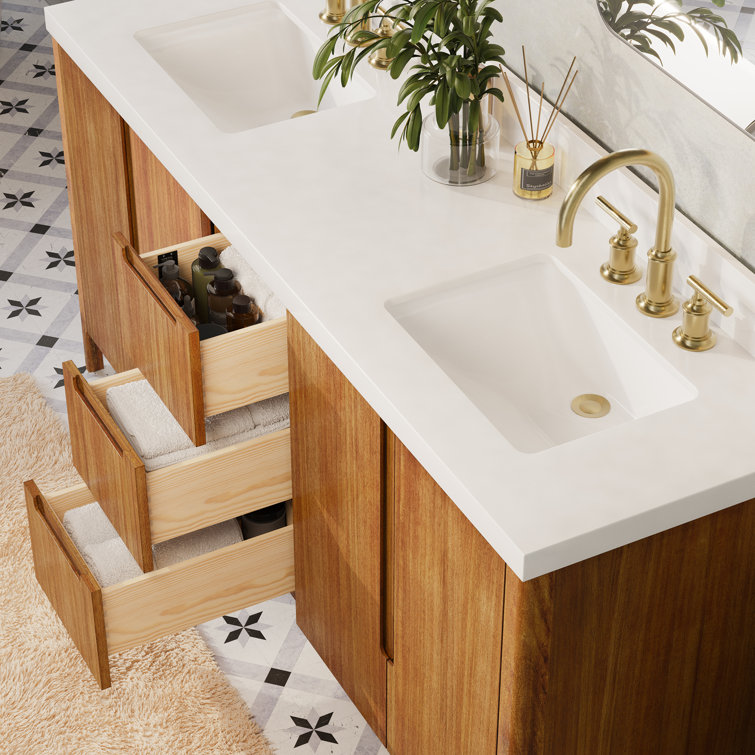 Sequoia 72-Inch Double Sink Mango Wood Bath Vanity with White Quartz Top
