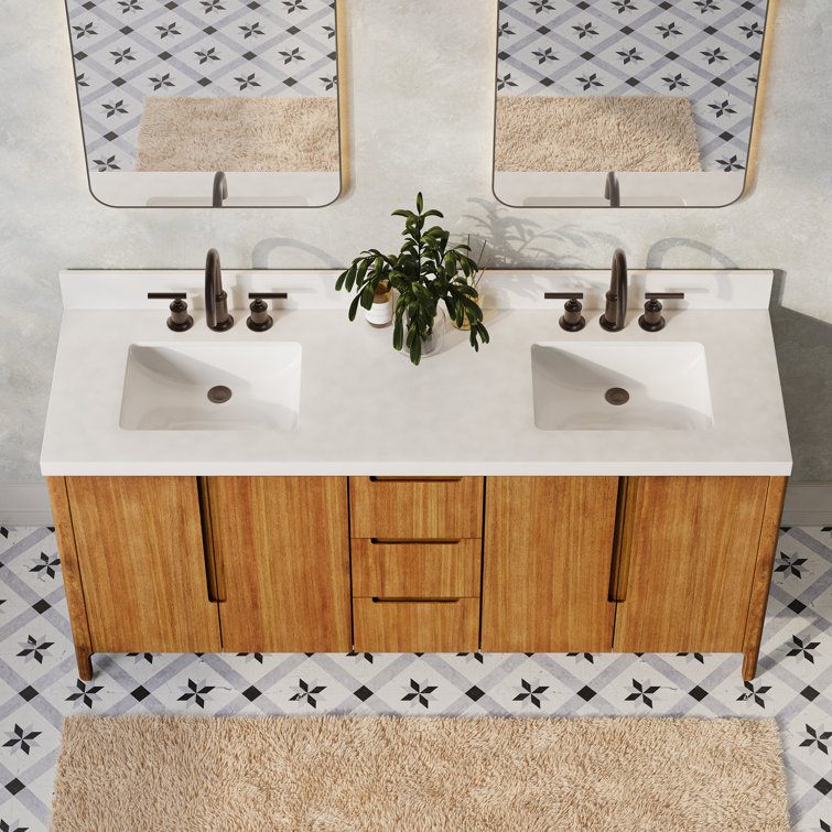 Sequoia 72-Inch Double Sink Mango Wood Bath Vanity with White Quartz Top