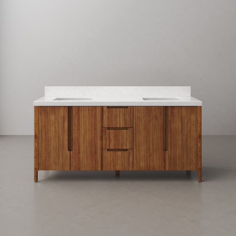 Sequoia 72-Inch Double Sink Mango Wood Bath Vanity with White Quartz Top