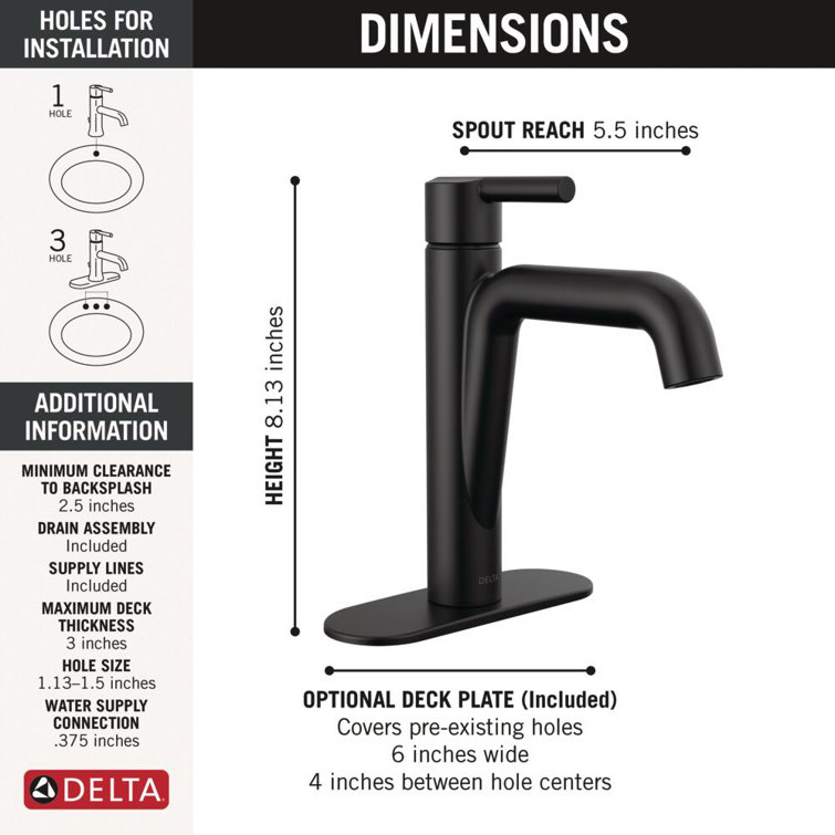 Nicoli Matte Black Single Hole Brass Bathroom Faucet