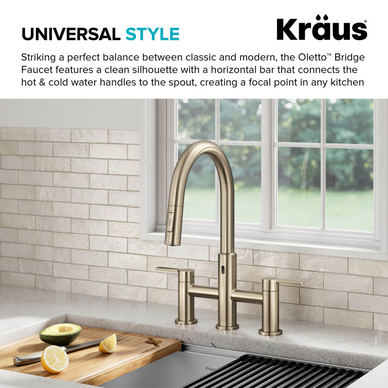 Antique Bronze Touchless Sensor Bridge Kitchen Faucet with Pull-Down Sprayhead