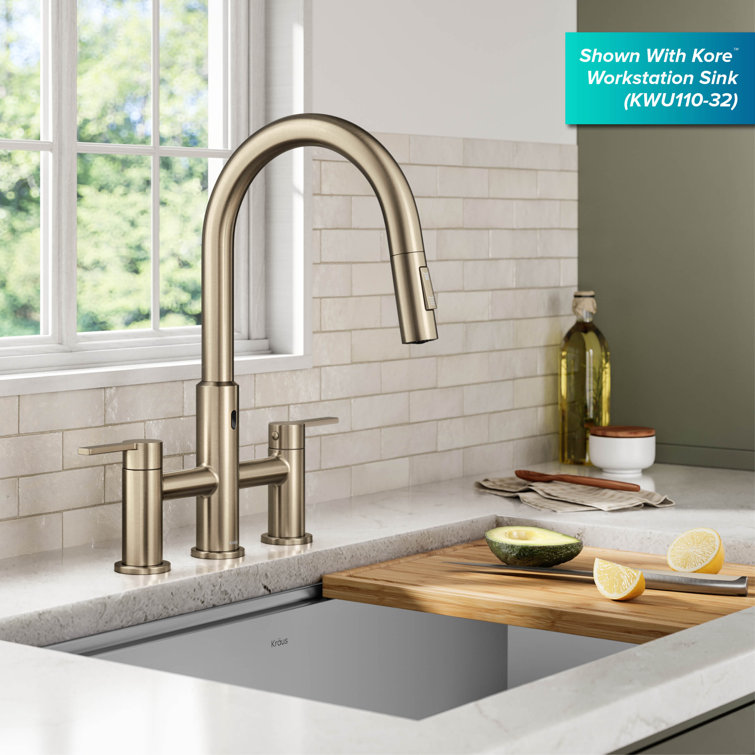 Antique Bronze Touchless Sensor Bridge Kitchen Faucet with Pull-Down Sprayhead