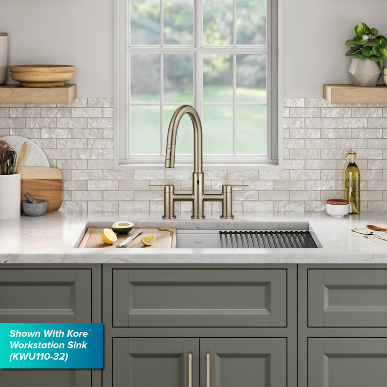 Antique Bronze Touchless Sensor Bridge Kitchen Faucet with Pull-Down Sprayhead