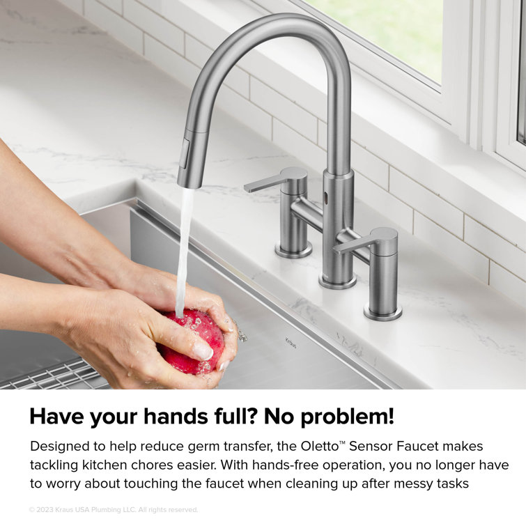 Stainless Steel Touchless Sensor Bridge Kitchen Faucet with Pull-Down Sprayhead