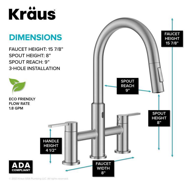 Stainless Steel Touchless Sensor Bridge Kitchen Faucet with Pull-Down Sprayhead