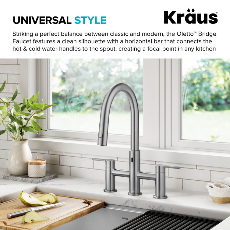 Stainless Steel Touchless Sensor Bridge Kitchen Faucet with Pull-Down Sprayhead