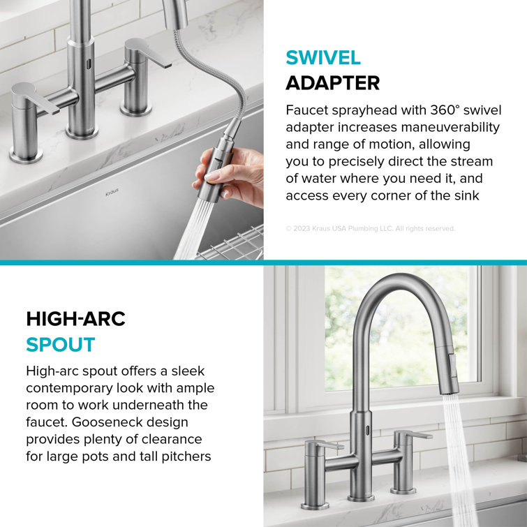Stainless Steel Touchless Sensor Bridge Kitchen Faucet with Pull-Down Sprayhead