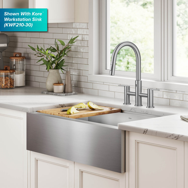 Stainless Steel Touchless Sensor Bridge Kitchen Faucet with Pull-Down Sprayhead
