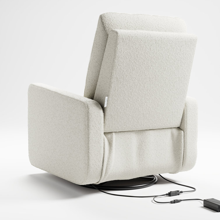Ivory Boucle Swivel Recliner Accent Chair with Metal Base