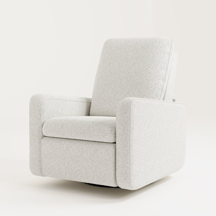 Ivory Boucle Swivel Recliner Accent Chair with Metal Base