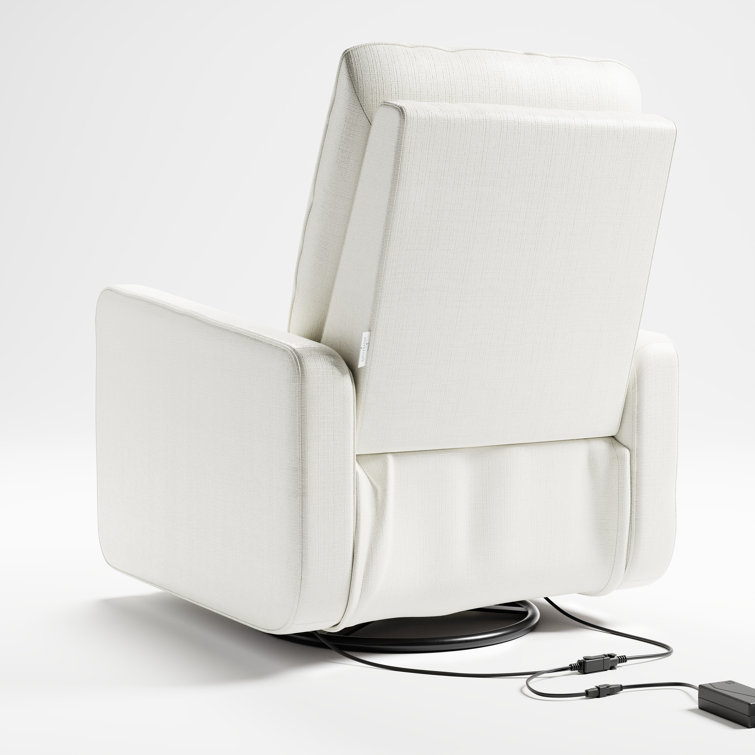 Ivory Basketweave Fully Upholstered Power Recliner Swivel Glider