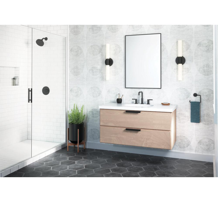 Matte Black Brass Widespread Bathroom Faucet with Drain