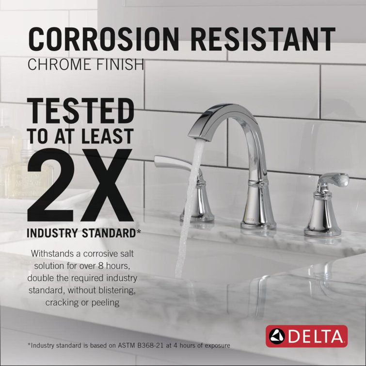 Delta Geist Modern Chrome Widespread Bathroom Faucet with Drain Assembly