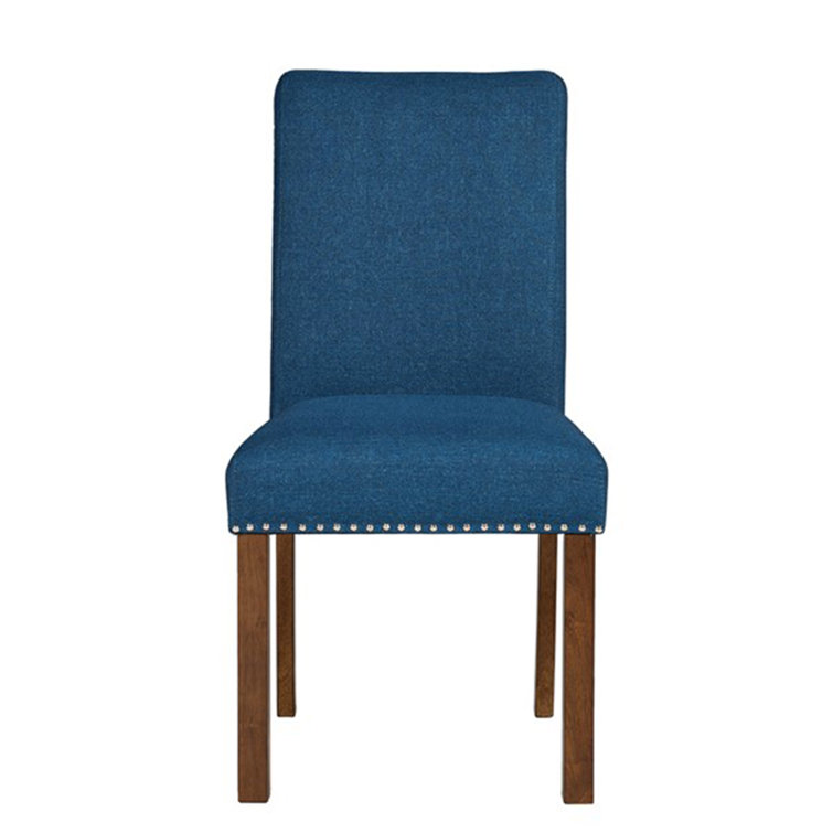 Blue Upholstered Parsons Side Chair with Wood Legs