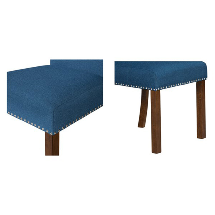 Blue Upholstered Parsons Side Chair with Wood Legs