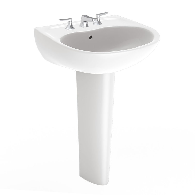 Cotton White Ceramic Pedestal Bathroom Sink with Overflow Drain