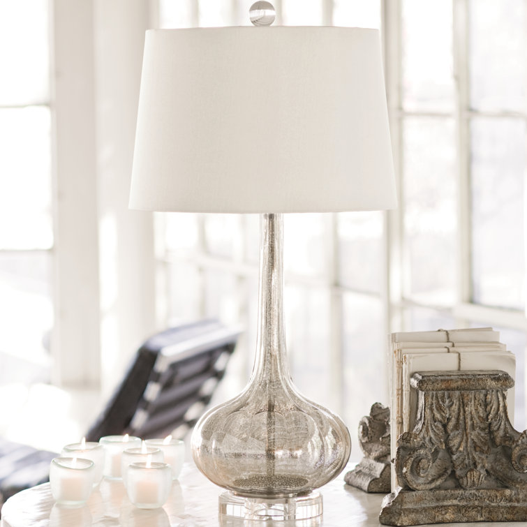 Antique Mercury Glass Table Lamp with Linen Shade