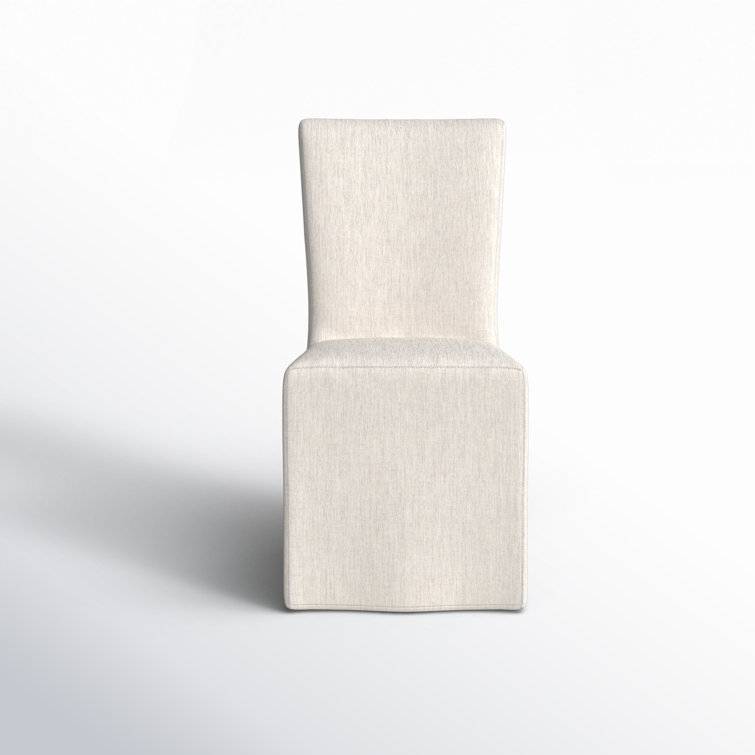 Cream Linen Upholstered Parsons Side Chair with Wood Frame