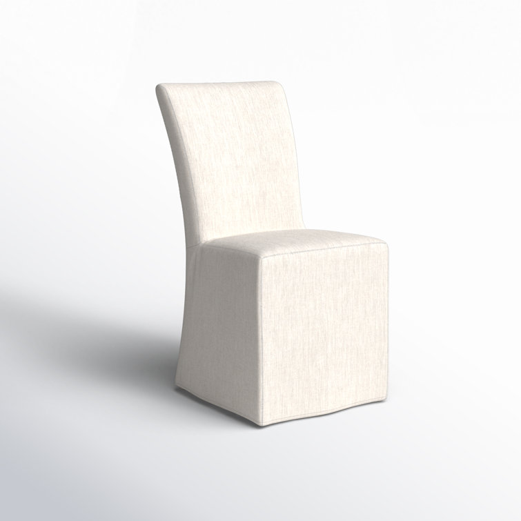 Cream Linen Upholstered Parsons Side Chair with Wood Frame