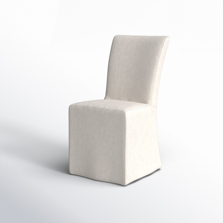 Cream Linen Upholstered Parsons Side Chair with Wood Frame