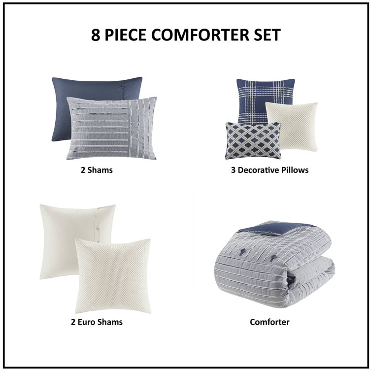 King Blue Cotton Down Alternative Comforter Set with Decorative Pillows