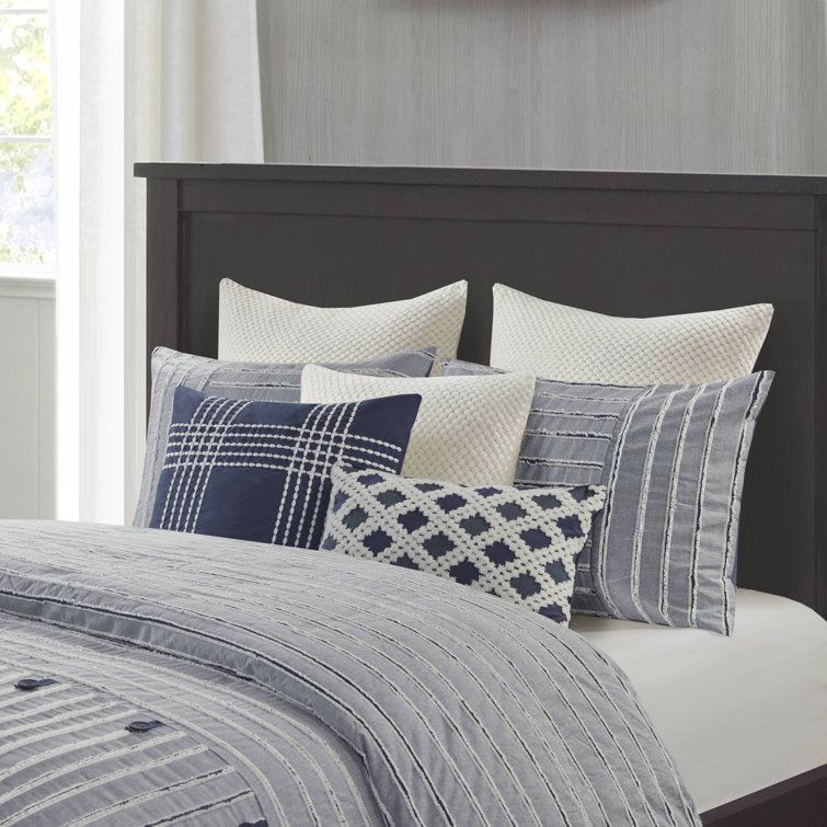 King Blue Cotton Down Alternative Comforter Set with Decorative Pillows